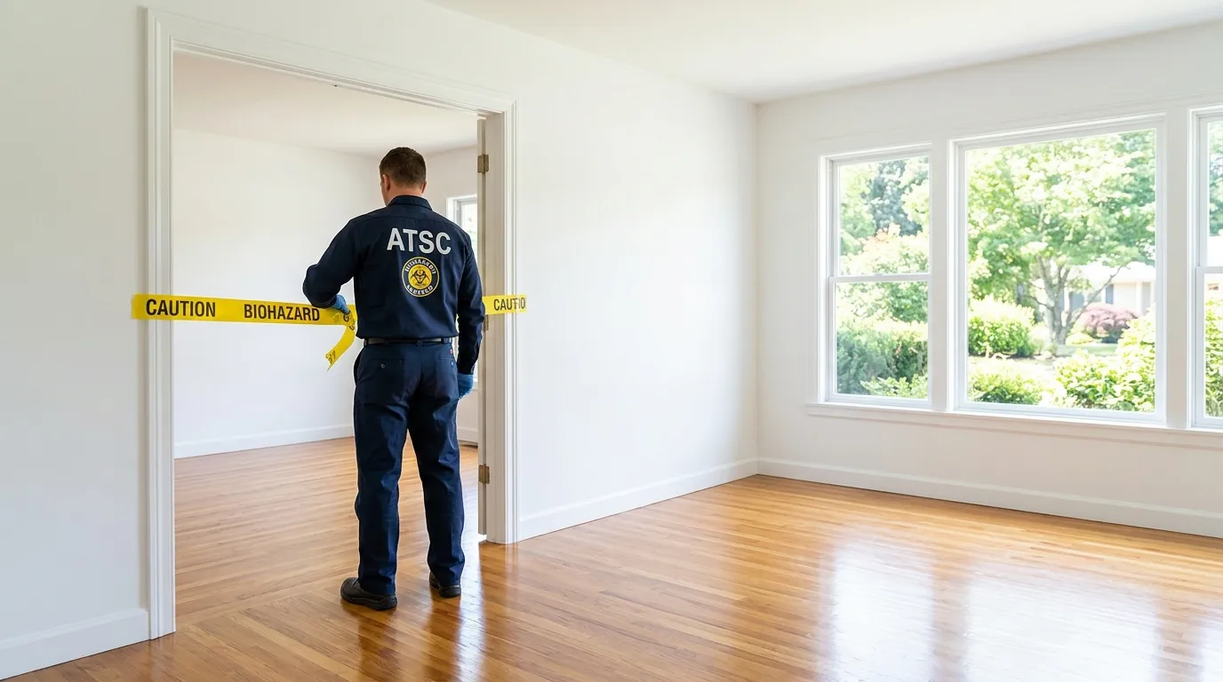 Certified biohazard cleanup crew performing Decomposition Cleanup in Floral Park